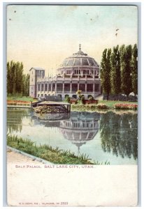 Salt Lake City Utah UT Postcard Salt Palace Exterior Lake Scene c1905's Vintage