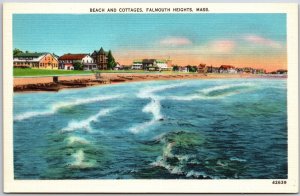 Beach & Cottages Falmouth Heights Massachusetts MA Ocean View Postcard