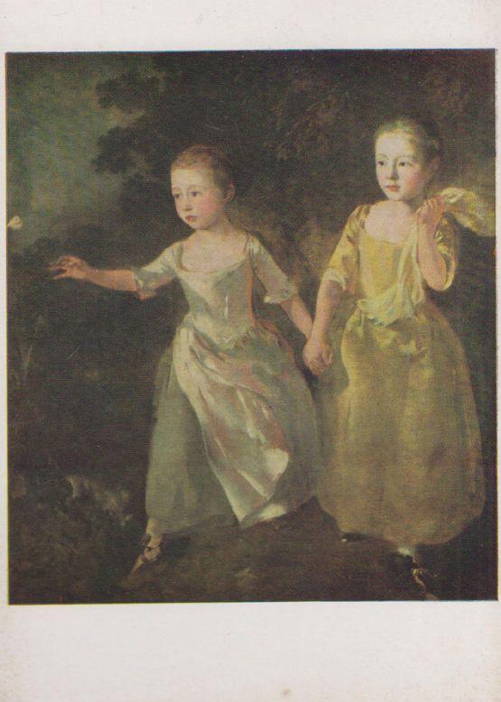 Gainsborough The Painters Daughters Butterfly National Gallery Painting Postcard