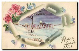 Old Postcard Happy New Year Flowers