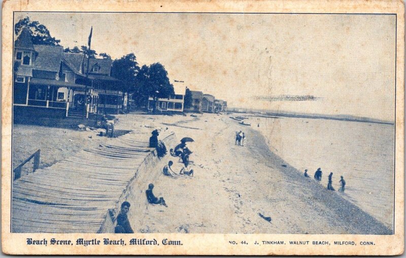 Beach Scene, Myrtle Beach, Milford CT c1910 Vintage Postcard O43