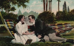 Vintage Postcard 1908 Lovers Couple in the Hammock Wedding Sweet Romance