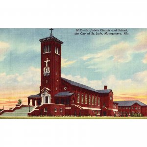 Linen Postcard-St. Jude's Church & School,the City of St. Jude - Montgomery,Ala