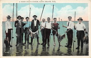 G48/ Long Beach California Postcard c1910 A Good Days Catch Fishing Men Poles