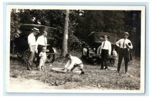 1925 Family at Illinois IL Lake Cabin Antique Cars Posted RPPC Photo Postcard 