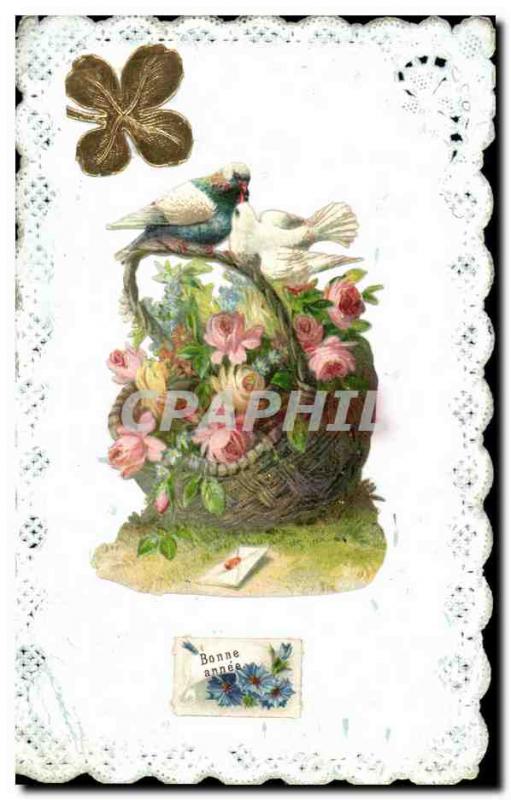 Old Postcard Fancy Embroidery Flowers Dove