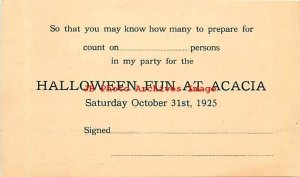 Halloween, Postal Card, Acacia Fraternity 1925 Party Invitation, Oak Park IL