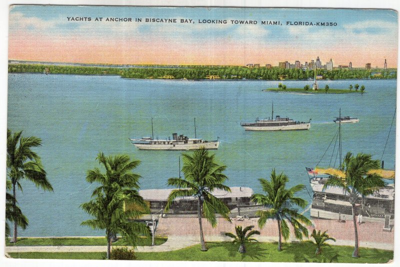 Yachts At Anchor In Biscayne Bay, Looking Toward Miami, Florida