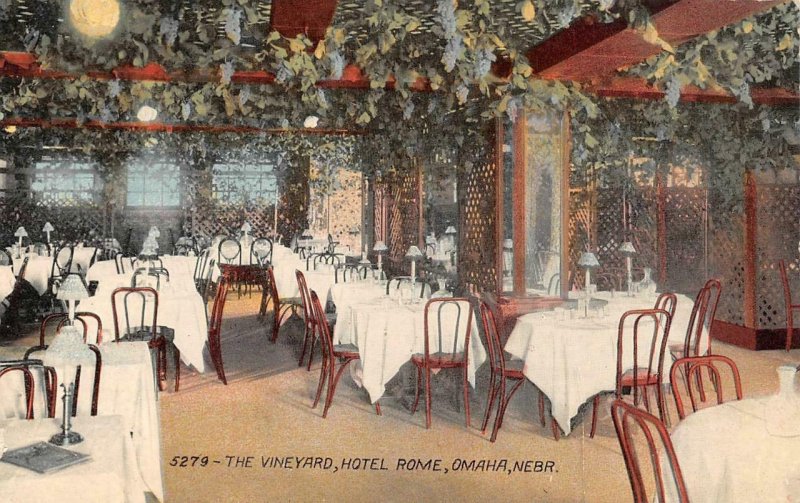 OMAHA, Nebraska NE ~ VINEYARD RESTAURANT~Hotel Rome   ca1910's Roadside Postcard