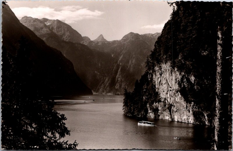 Königssee Bavaria Germany Landscape Mountains boats vintage postcard