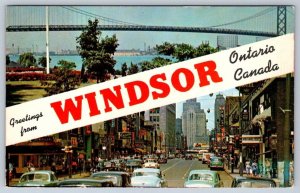 Greetings From Windsor, Ontario, Canada, Vintage Split View Banner Postcard
