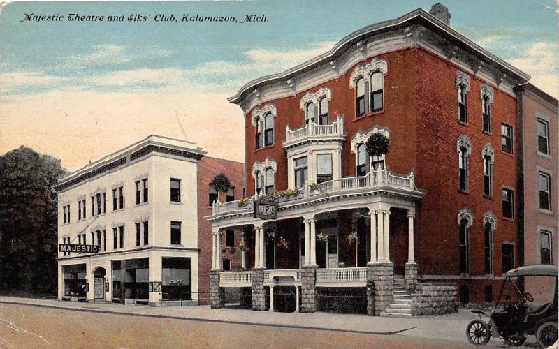 A97/ Kalamazoo Michigan Mi Postcard c1910 Majestic Theatre Elks Club Building