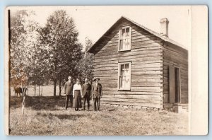 c1910's Postcard RPPC Photo Man And Woman Scene Field Log Cabin Antique Unposted