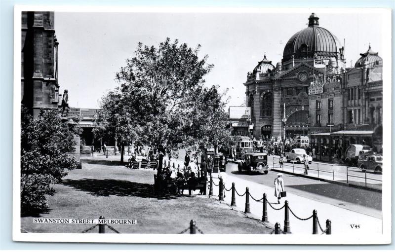 *Swanston Street Melbourne Australia Street View Vintage Real Photo Postcard C42