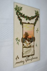 A Merry Christmas Winter Scene Holly Postcard 252 Printed in Germany