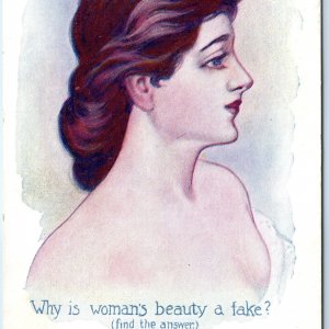 1906 Dederick Bros Why Woman's Beauty a Fake? Riddle Novelty Postcard Art A172