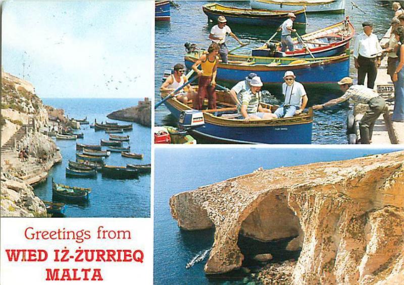 Wied Iz zurrieq Malta Fishing Harbor and Blue Grotto Cave Rock  Postcard  # 7454