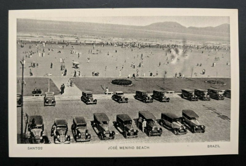 Mint Vintage Santos Brazil Jose Menino Beach Autos Real Picture Postcard