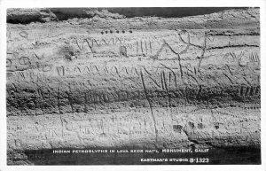 1950s Monument California Indian Petroglyphs Lava Beds RPPC Postcard 25-5540