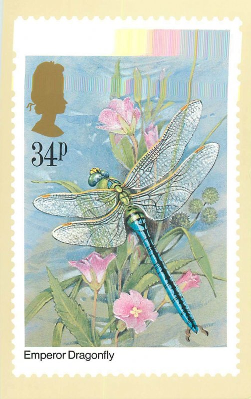 British stamp on Postcard Insects Emperor Dragonfly Gordon Beningfield design