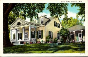 Linen Postcard Twin Oaks in Natchez, Mississippi