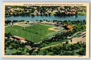 1940 Eau Claire Wisconsin Postcard Aerial View Stadium Grand Stand Carson Park