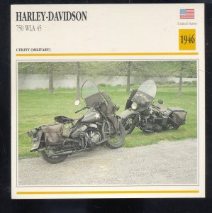 1946 HARLEY DAVIDSON 750 WLA 45 UTILITARY MILITARY MOTORCYCLE ADVERTISING CARD