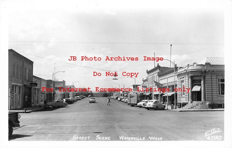 WA, Waterville, Washington, RPPC, Street Scene, 50s Cars, Ellis Photo No 4790