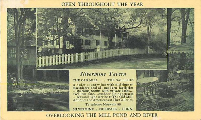 Four Views 1942 Postcard of Silvermine Tavern in Norwalk CT