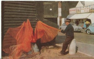 Sussex Postcard - Fishing - Net Mending at Hastings   773