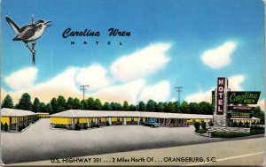 Vtg 1950s Carolina Wren Motel Restaurant Orangeburg South Carolina SC Postcard