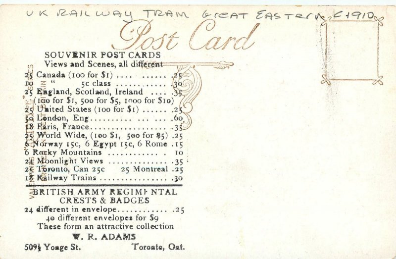 c1910 UK Railway great Train Eastern undivided postcard 25-11167