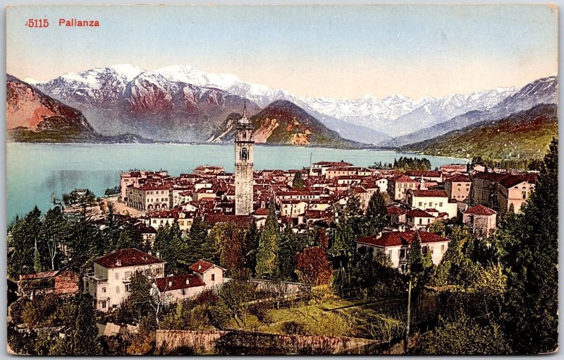 Pallanza Italy Buildings and Mountains Panorama Grounds Postcard