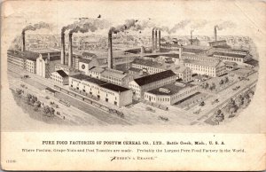 Postcard Pure Food Factories of Possum Cereal Company in Battle Creek, Michigan