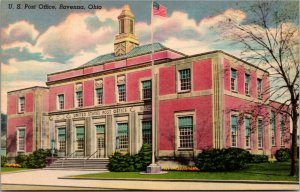 Postcard OH Ravenna Portage County U.S. Post Office American Flag 1940s F14
