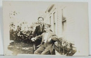 Real Photo Young Men in Yard for Portrait Postcard P14