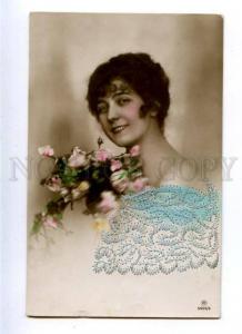 3161702 BELLE Woman w/ Flowers Vintage PHOTO EMBROIDERY PC