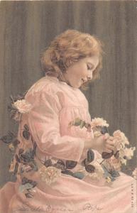 SANTA CRUZ CA YOUNG GIRL IN LACE TRIMMED DRESS~WRAPPED IN FLOWERS POSTCARD 1906
