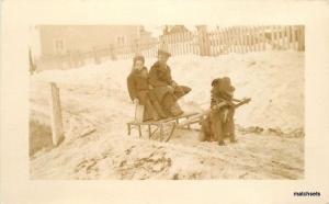 C-1910 Children on Dog sled Canada RPPC Real photo postcard 5165