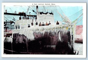 Duluth Minnesota Postcard Late Arrival Steamer Ship Boat c1920 Vintage Antique