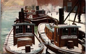 Tugboats in Winter Quarters, Buffalo NY c1908 Vintage Postcard T69