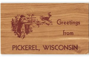 Pickerel, Wisconsin Greetings Deer Hunter Langlade County 1949 Vintage Postcard
