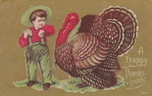 Thanksgiving Turkey With Young Boy 1911