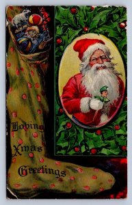 J87/ Santa Claus Christmas Postcard c1910 Jester Stocking Xmas 524