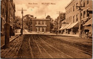 Vtg Belfast Maine ME View of Main Street Dirt Road Horse & Wagon 1910s Postcard