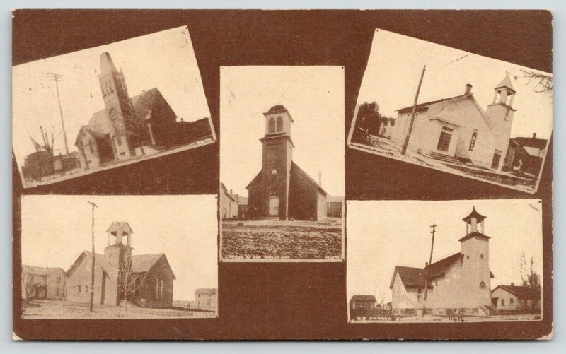 Butler Indiana~Church of God~Church of Christ~Three Others~Sepia Multiview~1911 