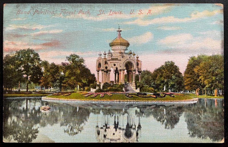 Vintage Postcard Band Pavilion & Pagoda, Forest Park, St. Louis Missouri (MO)