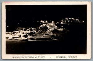 Postcard RPPC c1940s Bracebridge Ontario Falls At Night Muskoka Thatcher Studio