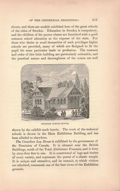 1876 Victorian Swedish School-House Engraving 2T1-57