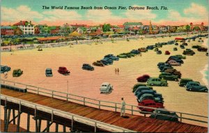 Vtg CT Linen Postcard - Daytona Beach Florida FL Cars on Beach - UNP